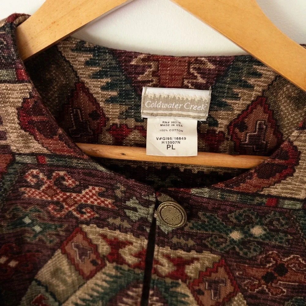 NWT VTG Coldwater Creek Tapestry Jacket Petite L Southwestern Boho Earthy Artsy - Picture 2 of 8
